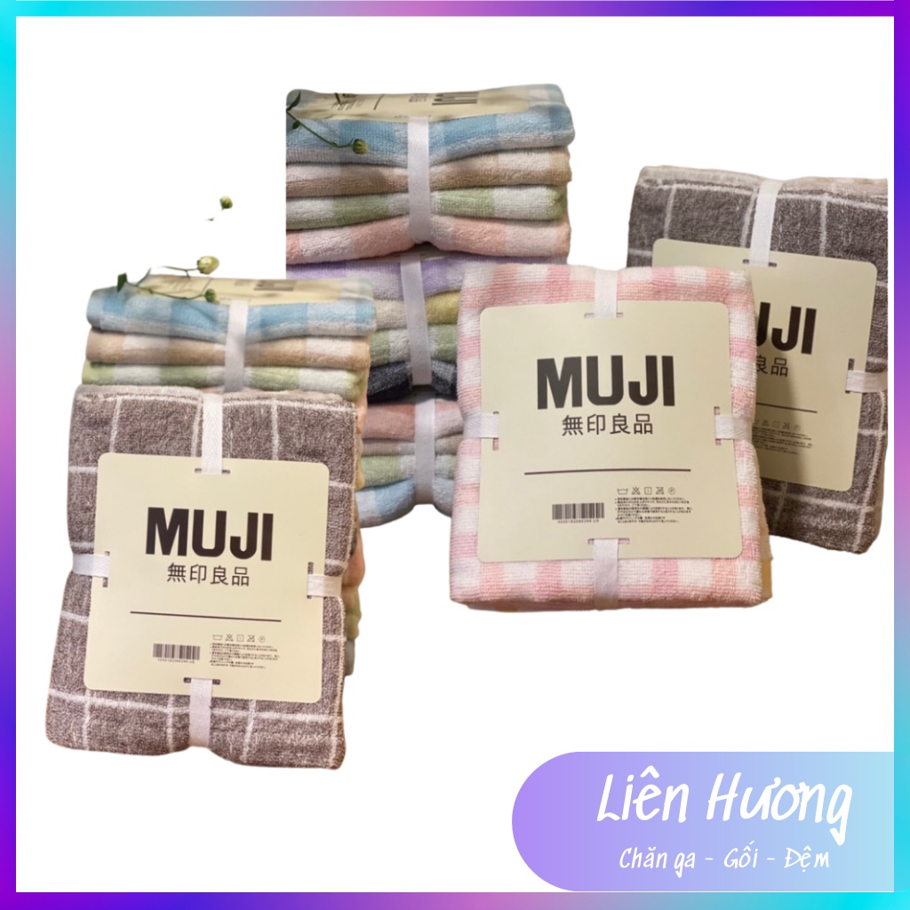 Khăn Mặt Tắm Gội Cotton Dày Thấm Hút Tốt Mujji Xuất Nhật_ Loại 1_ Sét 4 Khăn