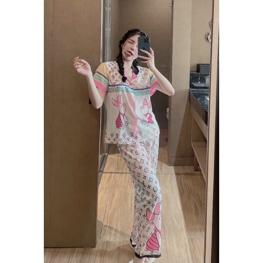 Set đồ bộ mặc nhà pijama mango tay ngắn quần dài freesize 40-50kg tuỳ chiều cao