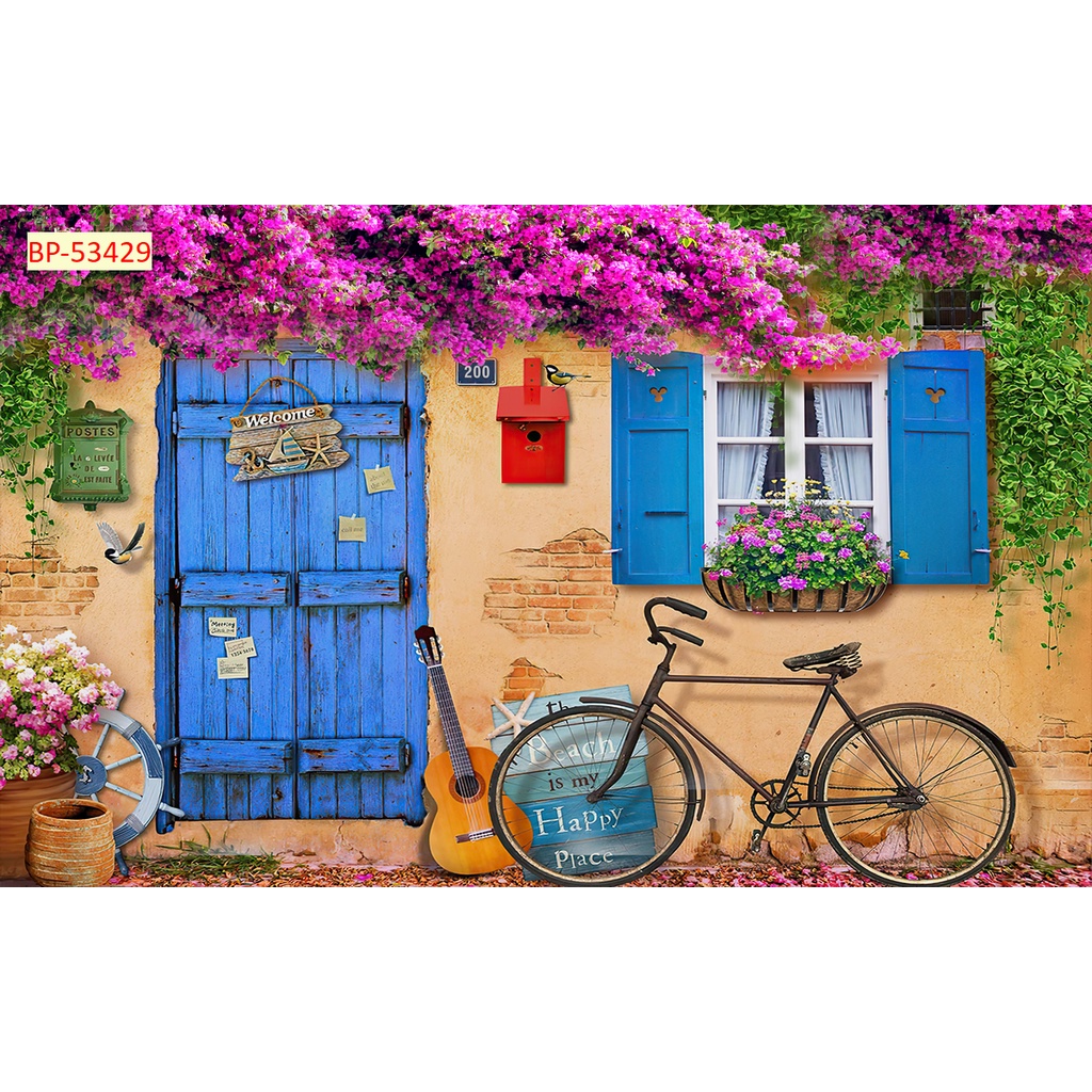 Tranh dán tường Quán Cafe, Trà Sữa, Trang Trí Cửa Hàng 3D khổ lớn