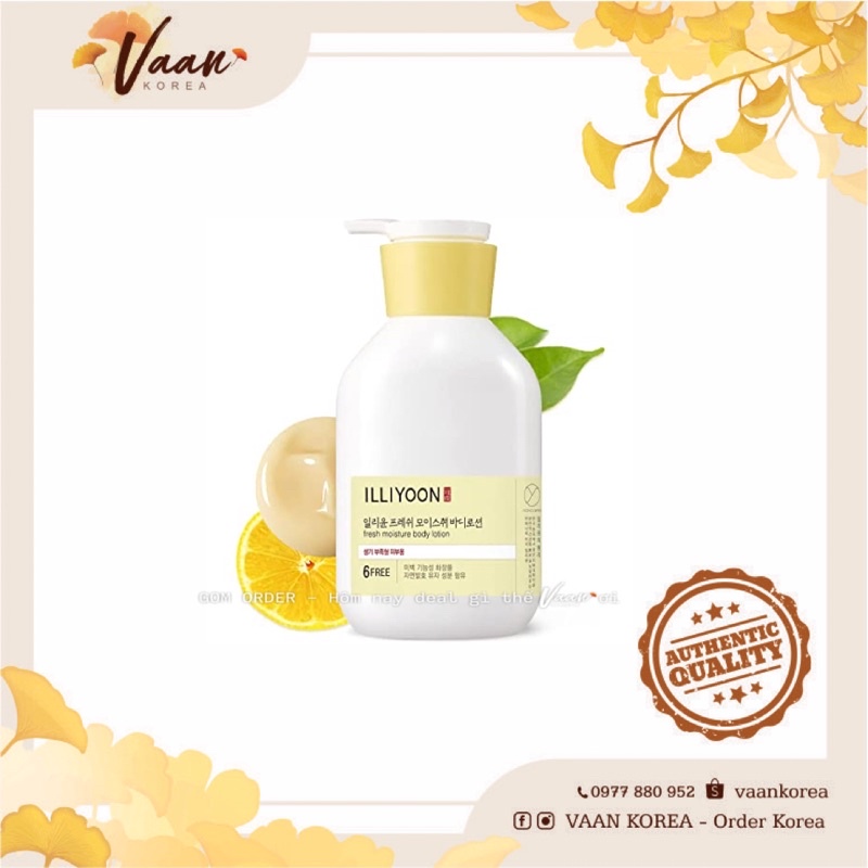 Sữa dưỡng thể trắng da, cấp ẩm ILLIYOON FRESH MOISTURE BODY LOTION