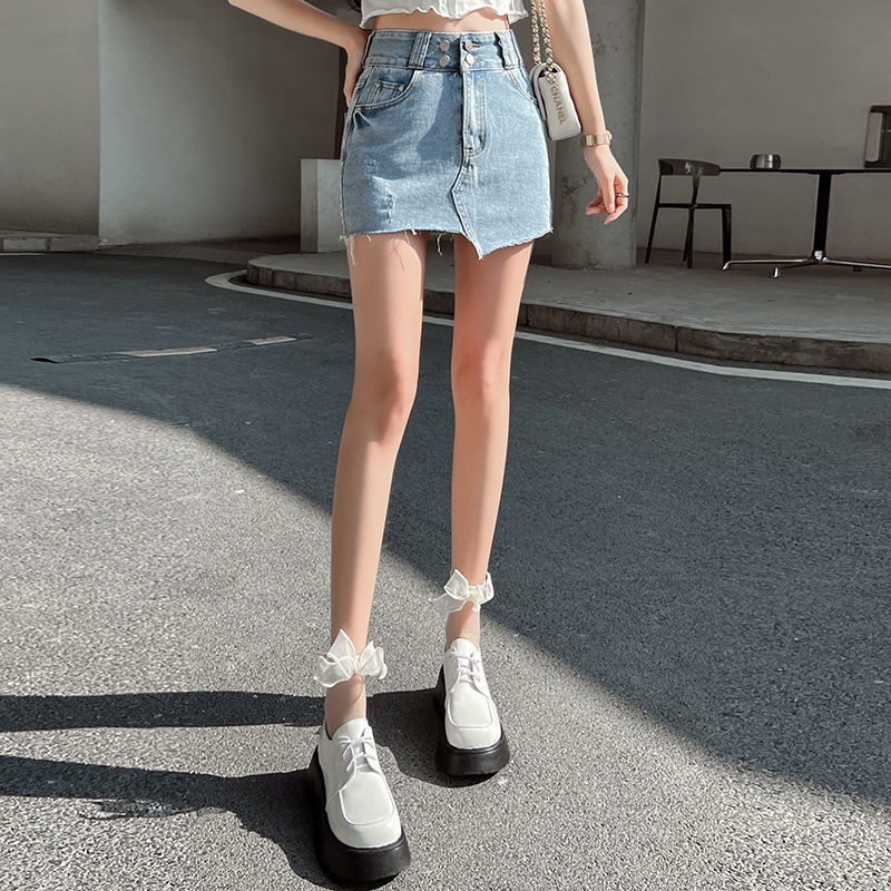 Chân Váy Denim Chữ a Lưng Cao Phong Cách Retro Thời Trang