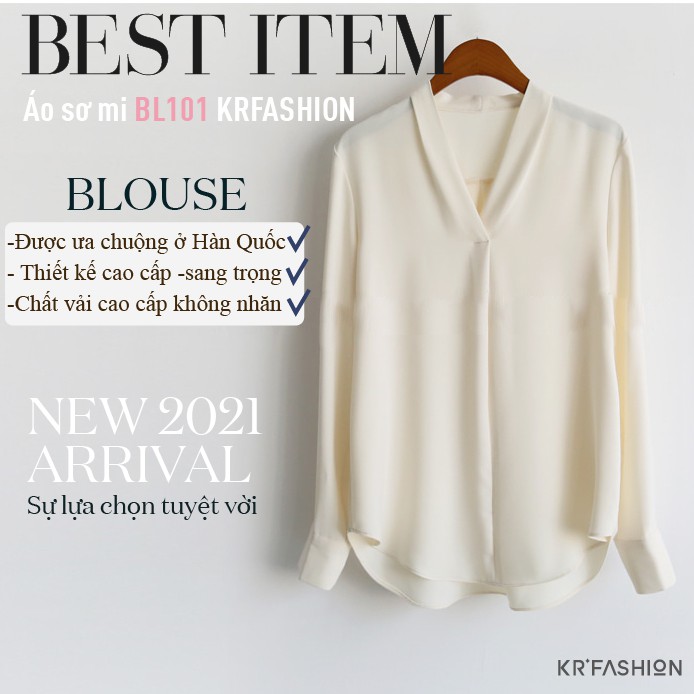 Áo sơ mi nữ công sở cao cấp Hàn Quốc đẹp BL101 màu kem vải mềm mươt không nhăn KRfashion