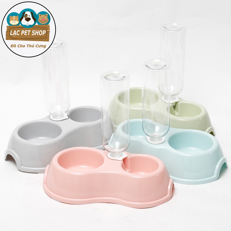 Bát Ăn Đôi Kèm Bình Nước Tự Động - Phụ Kiện Cho Chó Mèo Chất Lượng Cao - Màu Ngẫu Nhiên