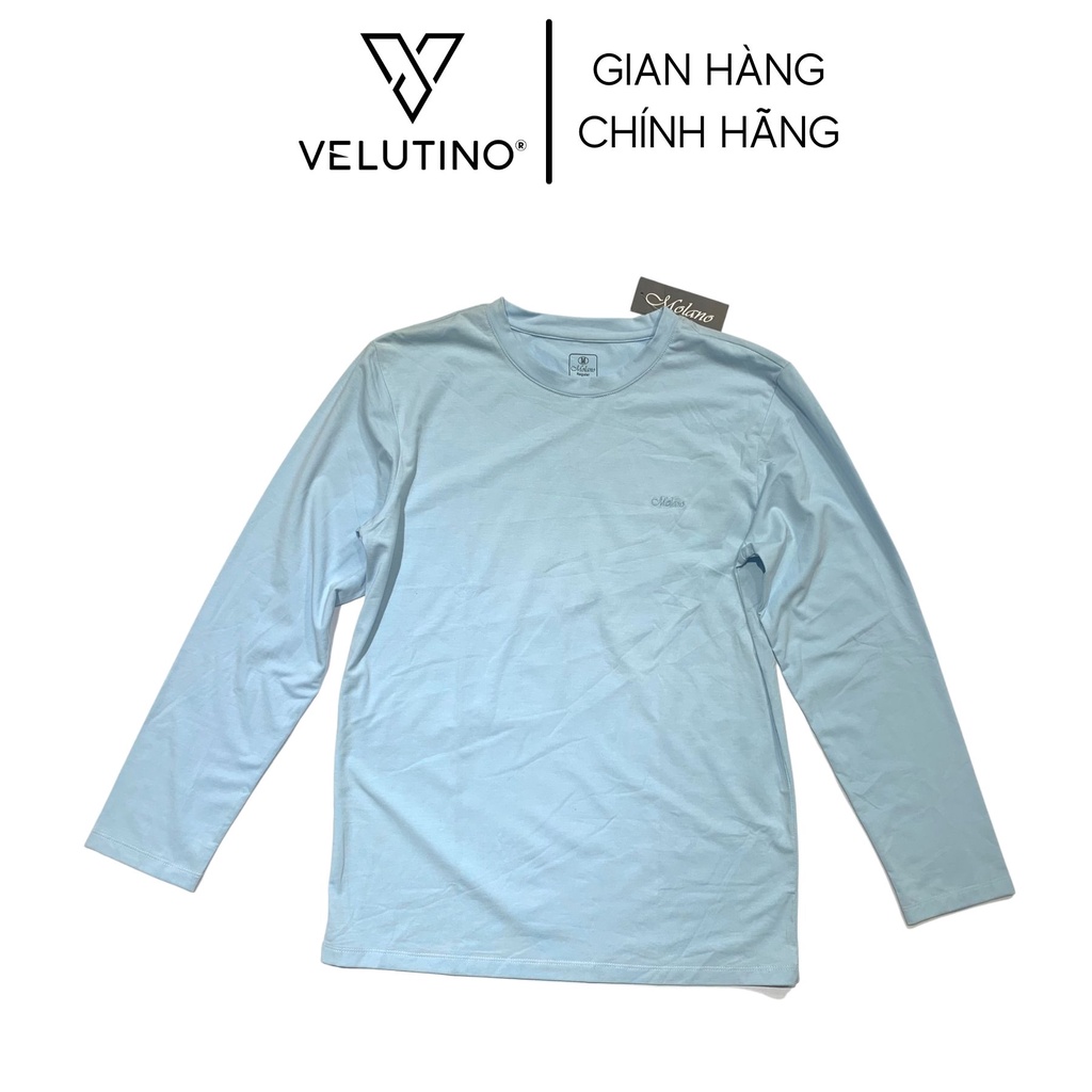 Áo thun nam Velutino dài tay cổ tròn trơn 100% cotton mềm mại trắng/xanh