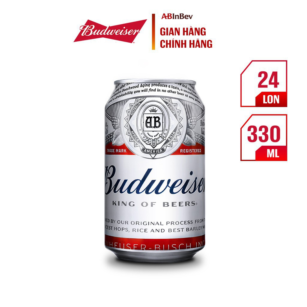 Thùng 24 Lon Bia Budweiser Chính Hãng (330ml/ lon) - Date : 11/2021