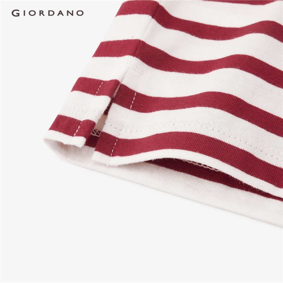 Áo thun GIORDANO 13322751 cổ tròn tay dài chất cotton màu tương phản kiểu dáng cá tính bắt mắt thường ngày cho nữ