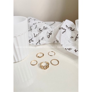 Set nhẫn 5 chiếc vàng hình khối theo kiểu vintage 𝙏𝙝𝙚 𝙎𝙠𝙮 𝘼𝙘𝙘𝙚𝙨𝙨𝙤𝙧𝙞𝙚𝙨