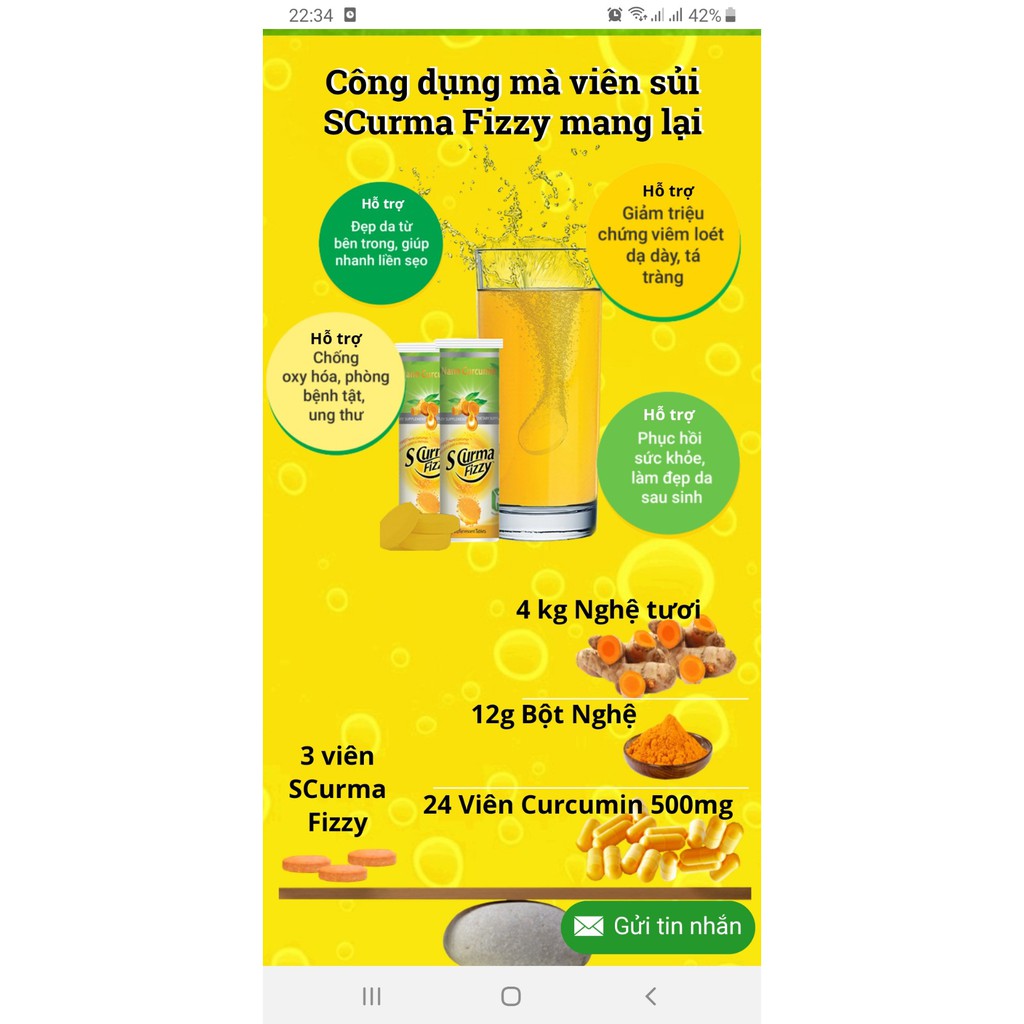 SCurma Fizzy - Viên sủi Hướng đích Nano Curcumin cho viêm loét dạ dày và trào ngược dạ dày | BigBuy360 - bigbuy360.vn