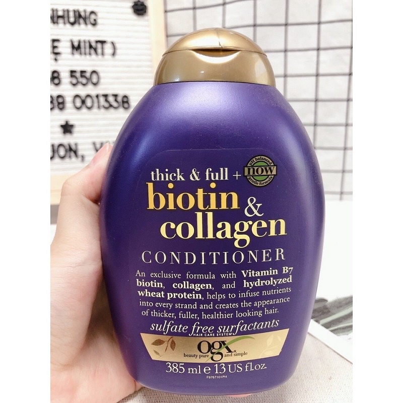 Cặp dầu gội xả Biotin Collagen 385ml/chai chống rụng tóc, kích thích mọc tóc, cho tóc chắc khỏe, hàng Chính Hãng OGX