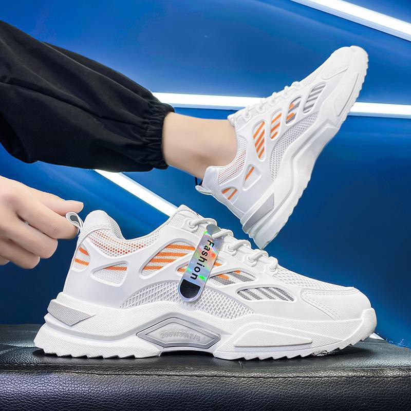 Giày thể thao nam, giày nam độn đế Trắng vân cam E07