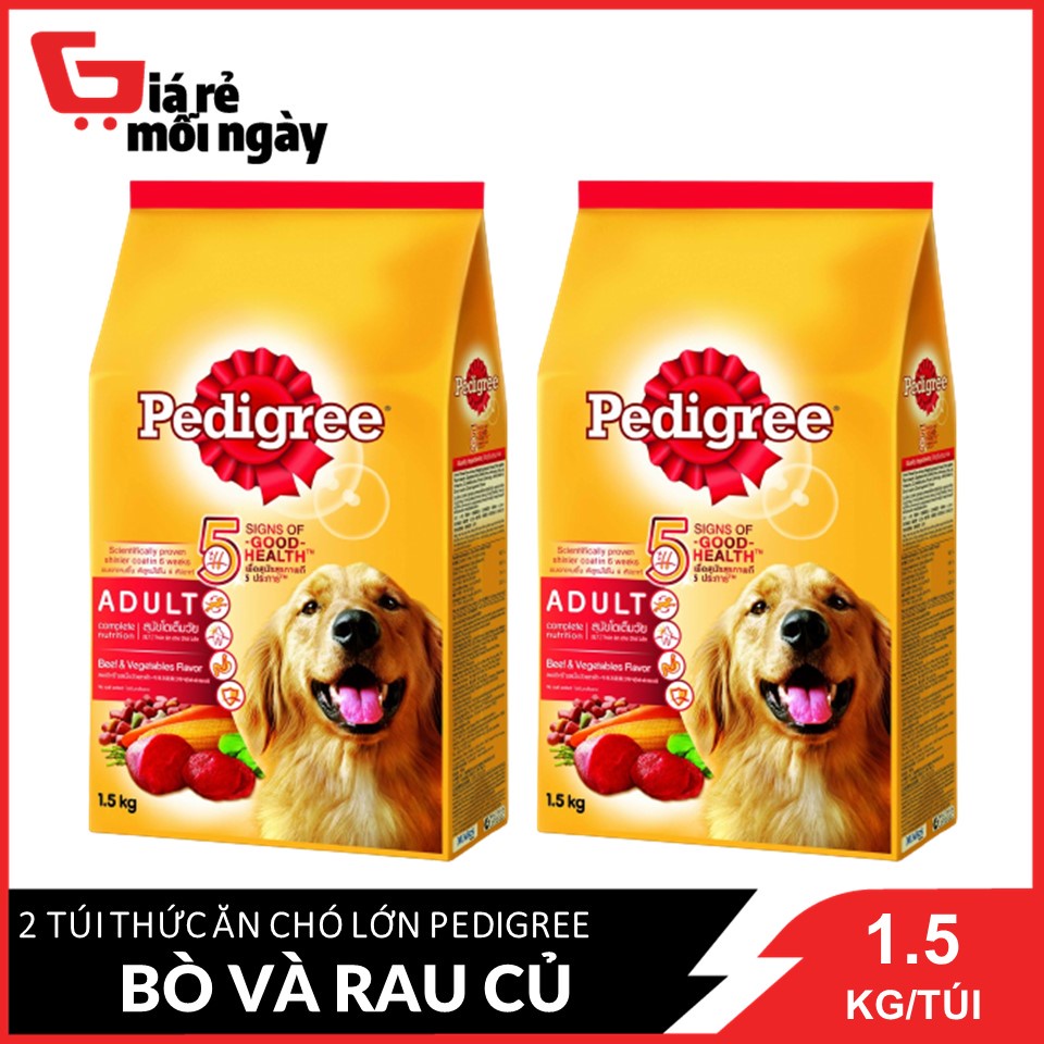 Combo 2 Gói Thức Ăn Cho Chó Lớn Hỗn Hợp Hoàn Chỉnh Pedigree Vị Bò Và Rau Củ 1.5kg / gói x2