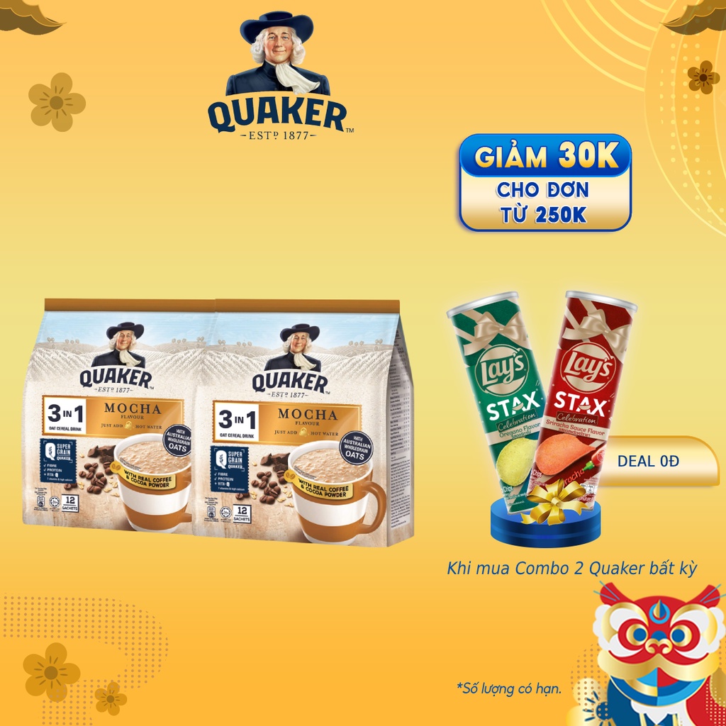 Combo 2 Túi Thức uống yến mạch Quaker 3in1 Vị Mocha 336g/túi