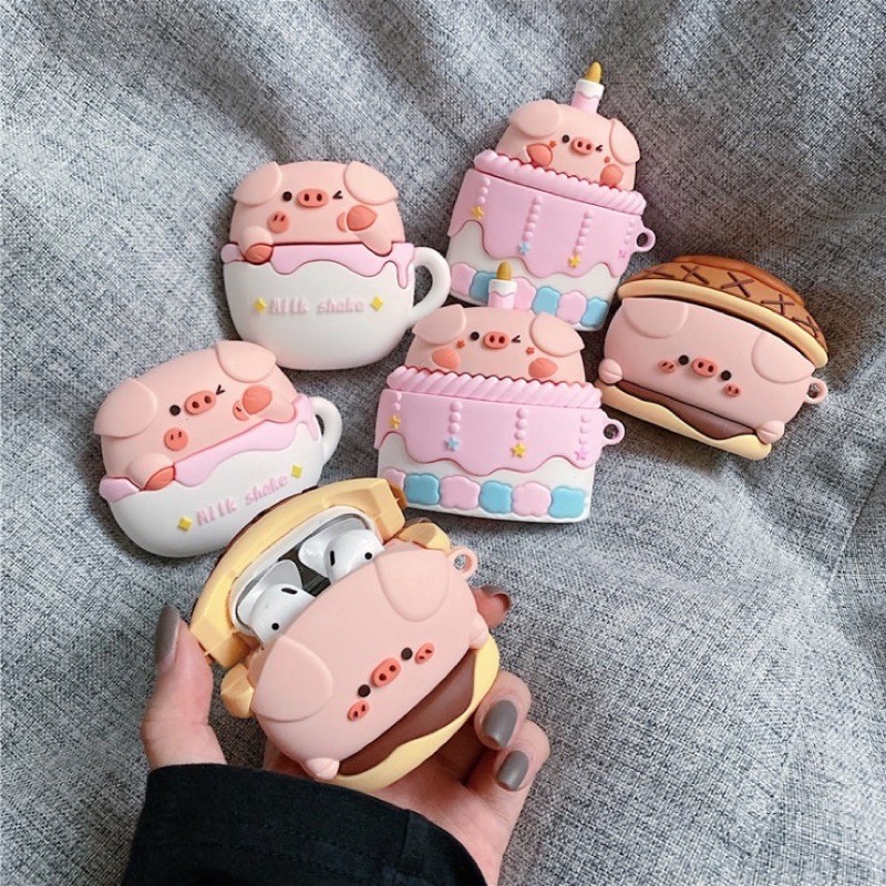 Case Airpod 1/2/pro Hình Bánh Kem Heo Hồng Cute