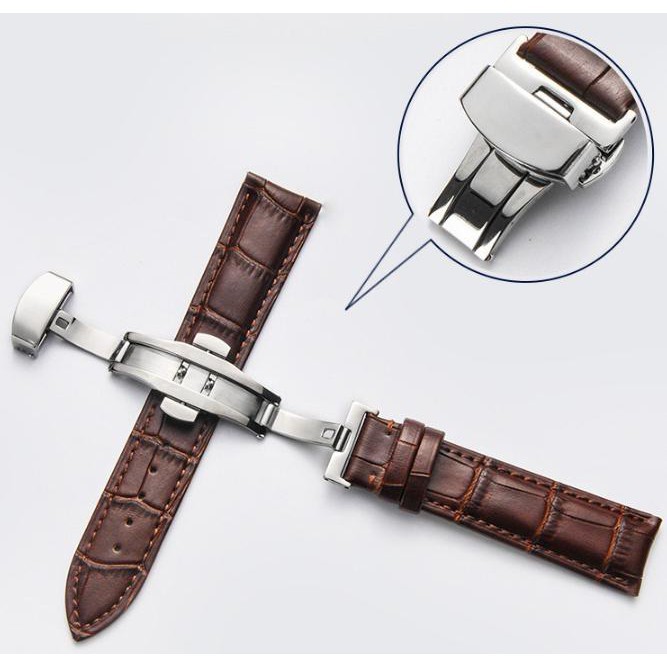 [12MM] Dây đồng hồ da khóa bạc cho nữ size 12mm full hộp gỗ, 4 chốt kèm dụng cụ thay dây