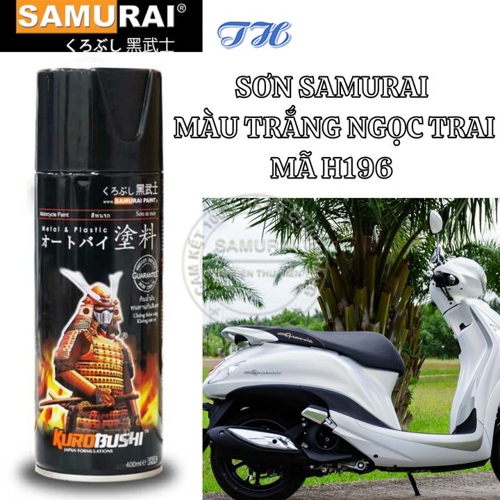 Sơn Xịt Samurai chuyên dùng cho xe máy màu trắng ngọc trai H196 ** chống cháy, chống rạn nứt, vòi xịt chống chảy