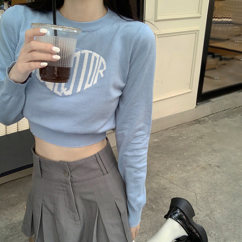 Áo Sweater Tay Dài Cổ Tròn In Chữ Trái Tim Thời Trang Thu Đông Phong Cách Retro Mới