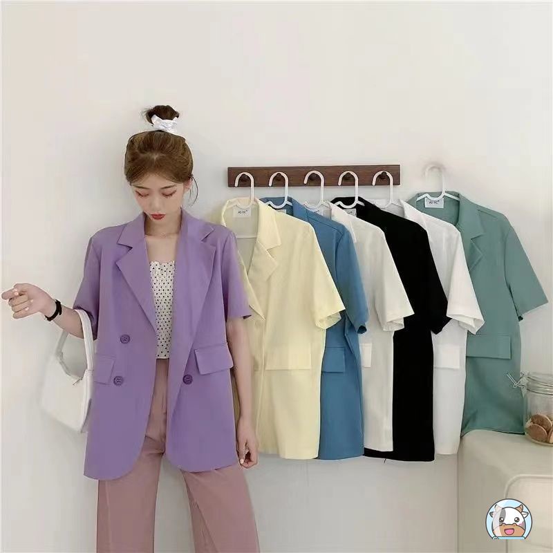 Áo Khoác Blazer Tay Ngắn Dáng Rộng Thời Trang Mùa Hè Cho Nữ
