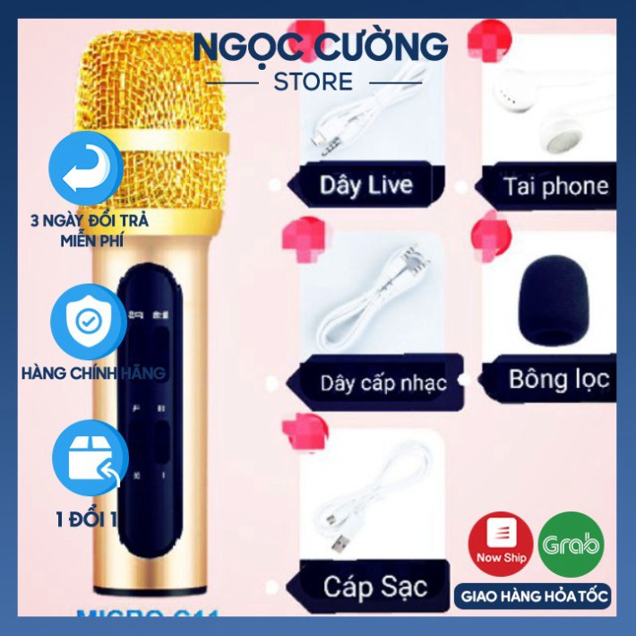 Bộ Micro C11 Live Stream, Hát Karaoke Chuyên Nghiệp Mới, Đầy Đủ Phụ Kiện Tai Nghe, Cáp Sạc,