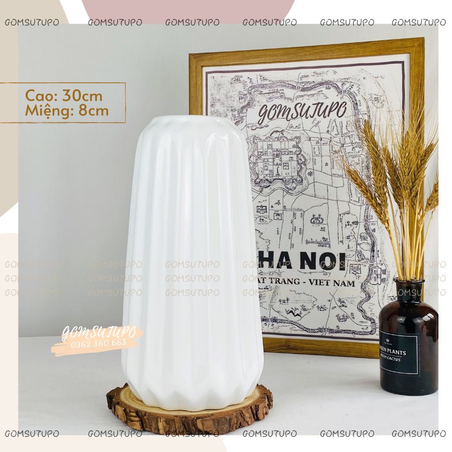 Lọ Hoa Men Trắng - Dòng Cao Cấp - Gốm Sứ Bát Tràng - gomsutupo - Bình Hoa Tràng Trí - Gốm Sứ TUPO - Decor