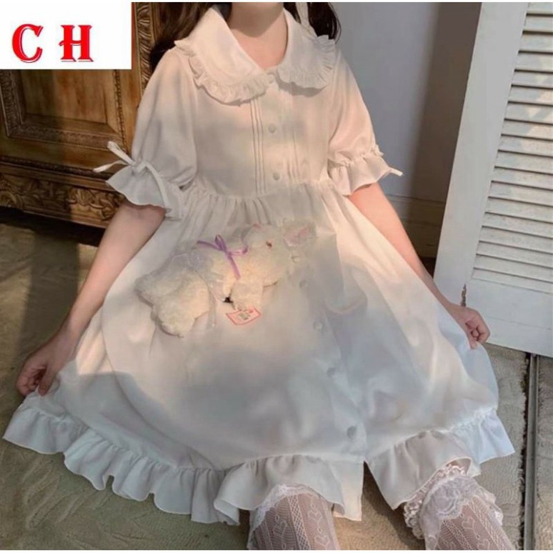 (HÀNG SẴN) VÁY BABY DOLL TRẮNG PHONG CÁCH LOLITA CỔ BẺ NƠ TAY; ĐẦM DÁNG XÒE🎎 VÁY CÔNG CHÚA DỰ TIỆC  ĐẦM VINTAGE DÁNG DÀ