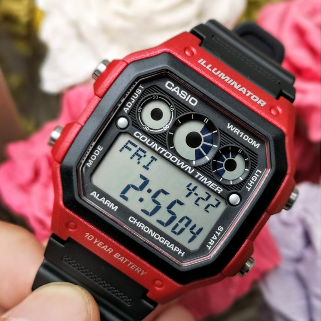 Đồng hồ nam CASIO AE-1300WH-4AVDF Dây nhựa đen - Viền đỏ - Pin 10 năm - Chống nước , bảo hành 12 tháng
