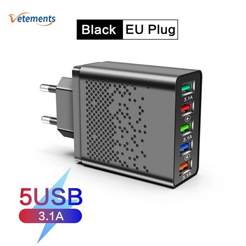 Thiết Bị Sạc Nhanh QC3.0 48W 5 Cổng Usb Gắn Tường Thông Dụng Dành Cho Điện Thoại Di Động