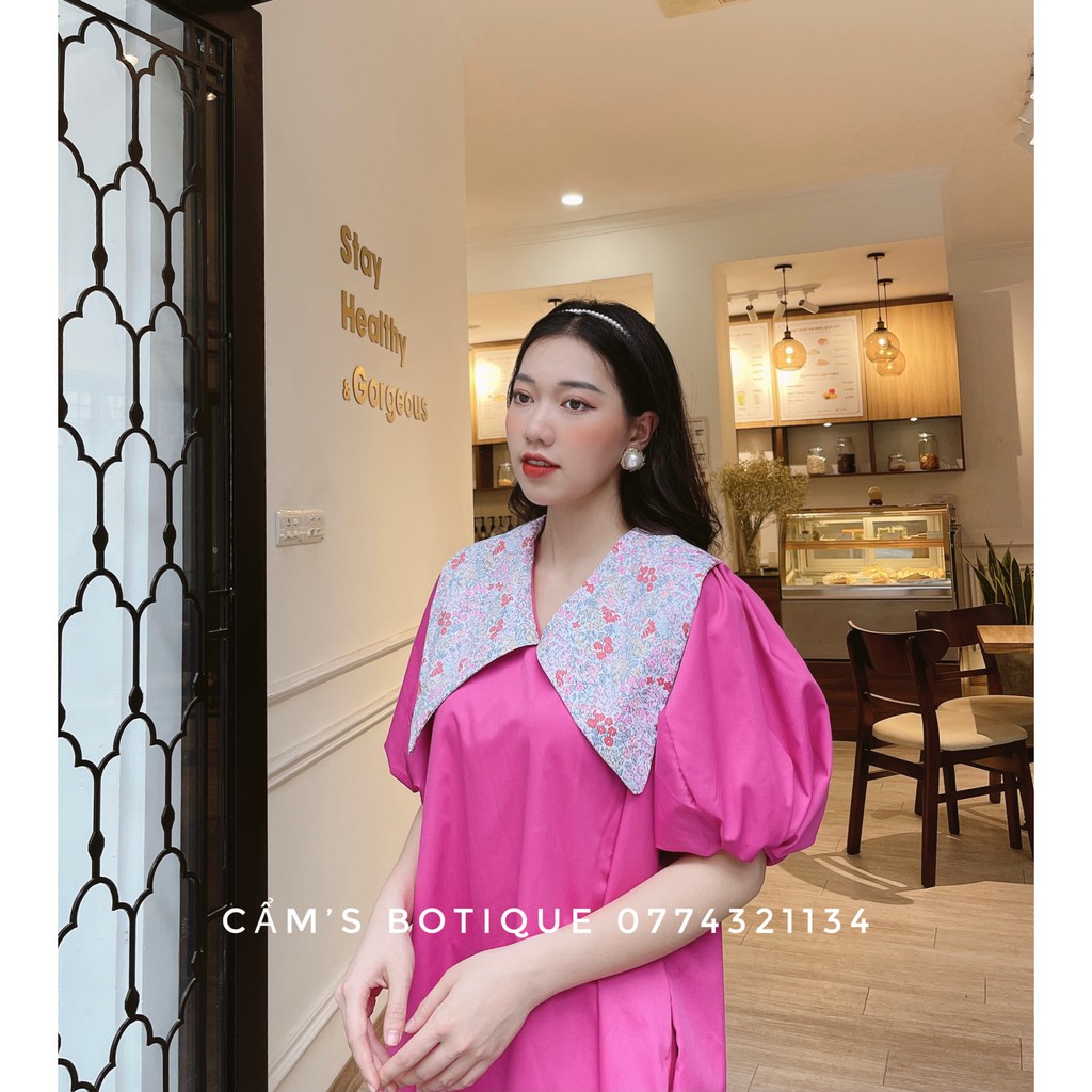 Váy Babydoll Dáng Dài Cabouf Tay Phồng Có Cổ Chất Lụa Freesize Phù Hợp Cho Mọi Lứa Tuổi