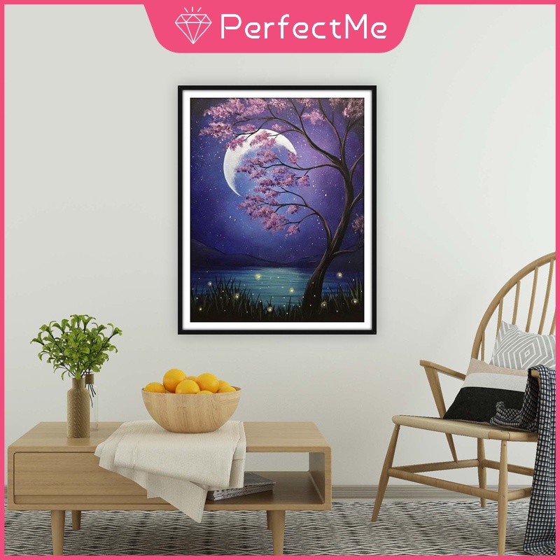 Bộ tranh đính đá 5D họa tiết bầu trời đêm tím độc đáo DIY