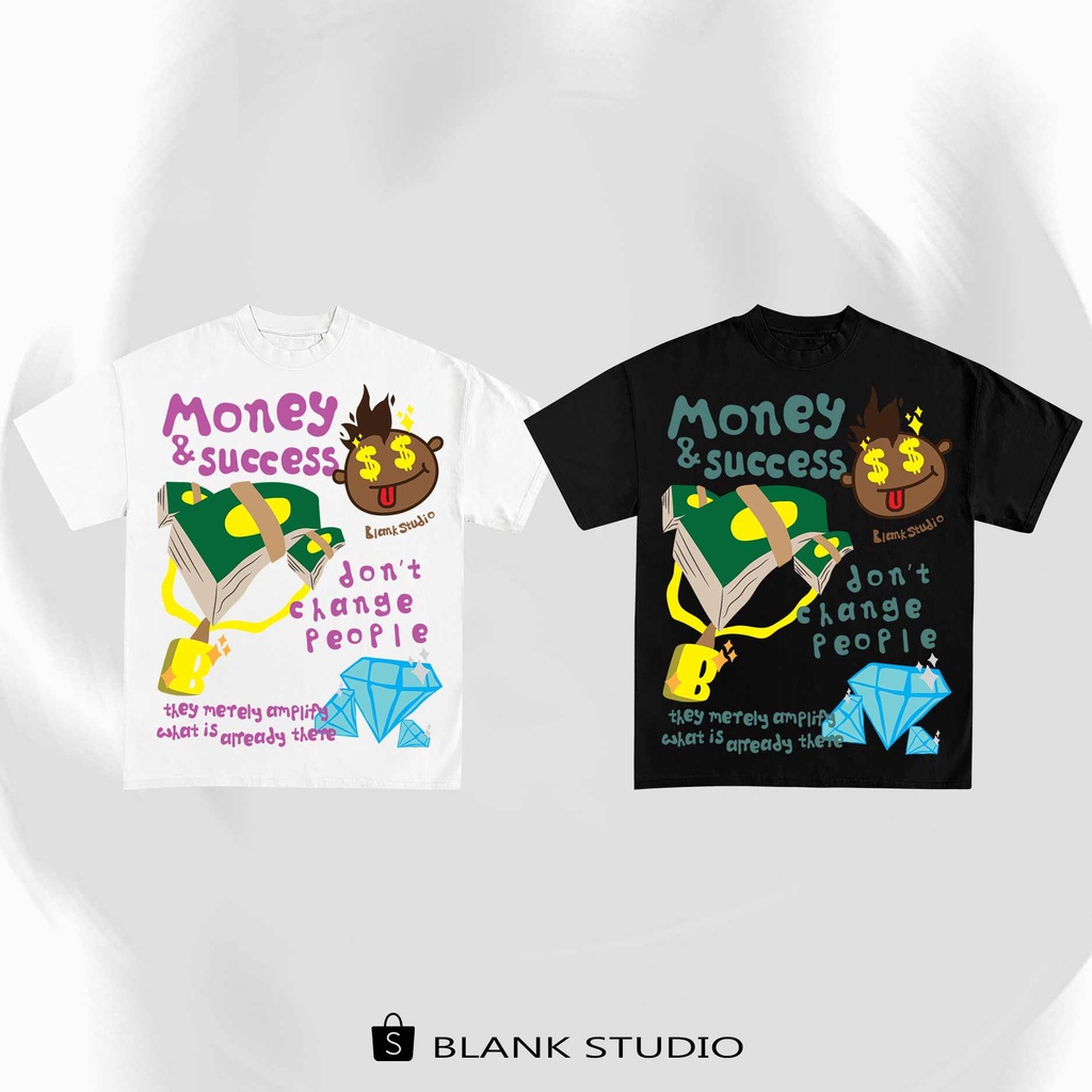BLANK | Áo Thun Money &amp; Success Tay Lỡ Unisex - Đen/Trắng Cổ Tròn