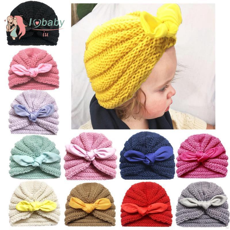 Mũ turban thắt nơ màu trơn đáng yêu cho bé