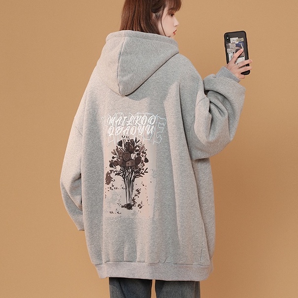 Áo Hoodie Tay Dài Dáng Rộng In Họa Tiết Phong Cách Retro