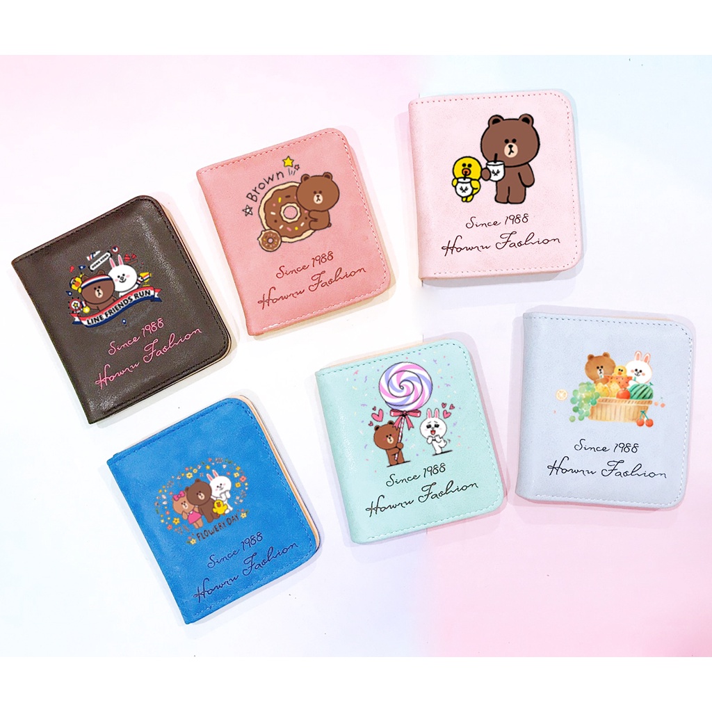 Ví gấu brown thỏ cony vịt sally da lộn dạng ngắn VLNI6 bóp cầm tay bóp cầm tay kiểu
