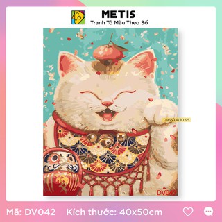 Tranh Tô Màu Theo Số Tranh Mèo Thần Tài Số Hoá Chuẩn Màu Co Khung METIS DV042