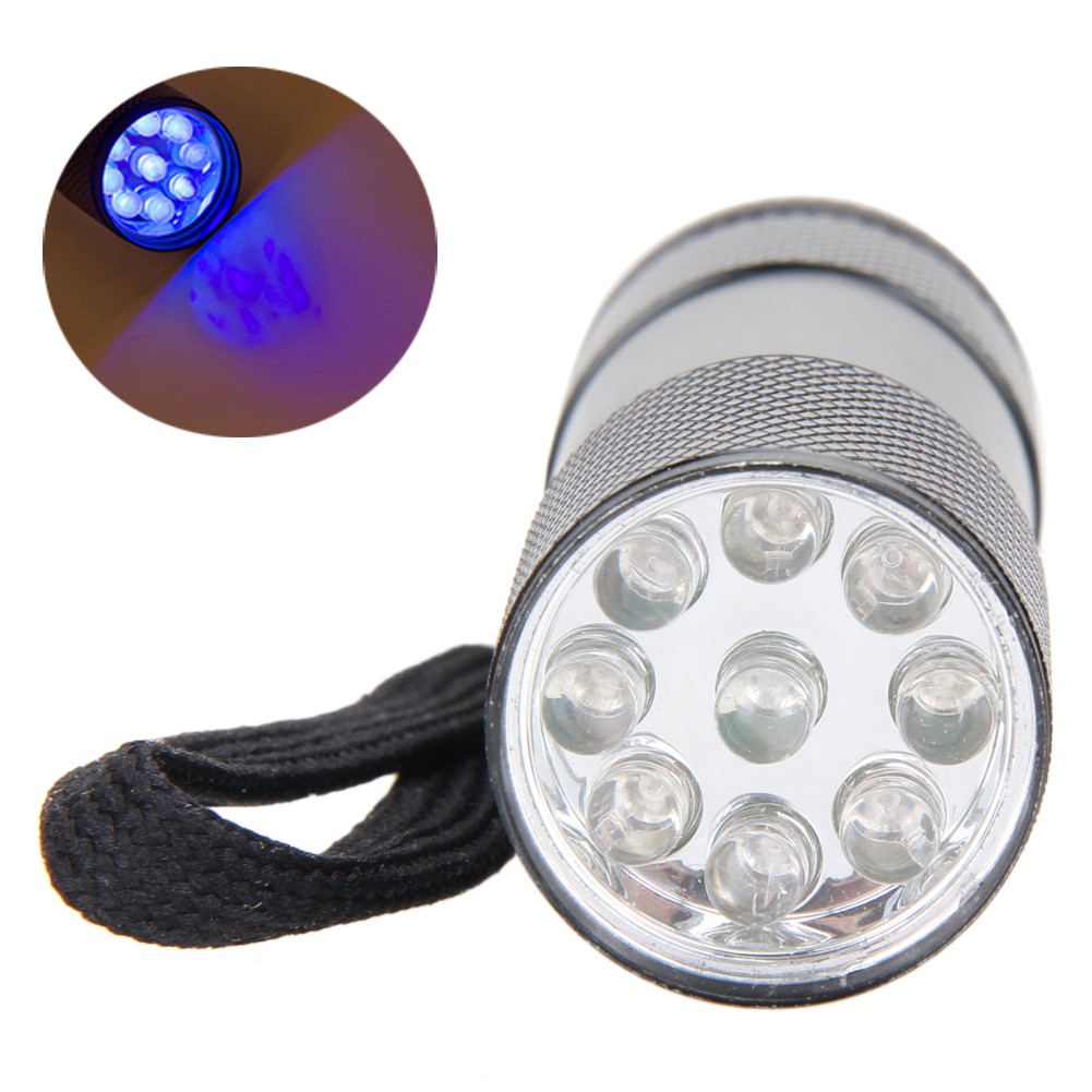 [COD]♠♠9 LED Mini Aluminium UV Ultra Violet Đèn pin Blacklight Torch Light