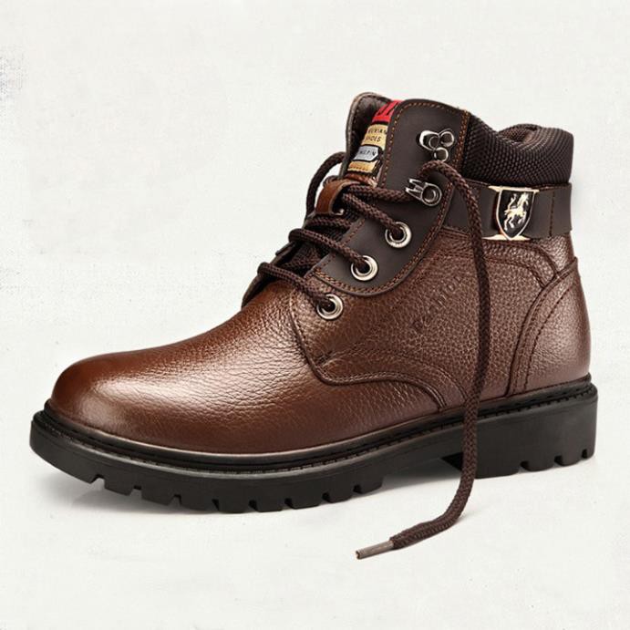 Giày Boot Nam Cao Cổ Da Bò Thật Dây Buộc Đế Cao Su Đúc -o97 ! ' **