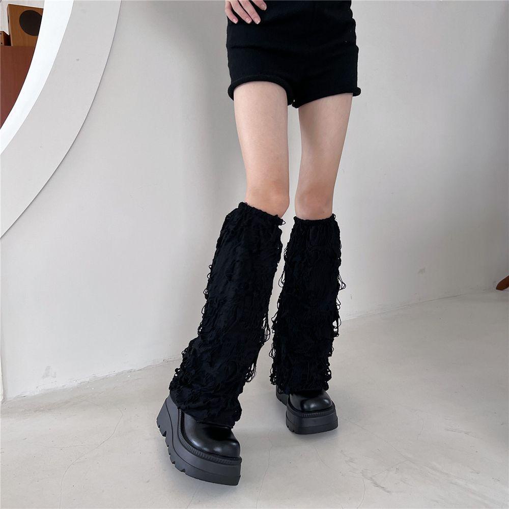 Qqmall Vớ Ống Chân Giữ Ấm Chân Mỏng Màu Trơn Phong Cách Harajuku Lolita Vintage Cá Tính