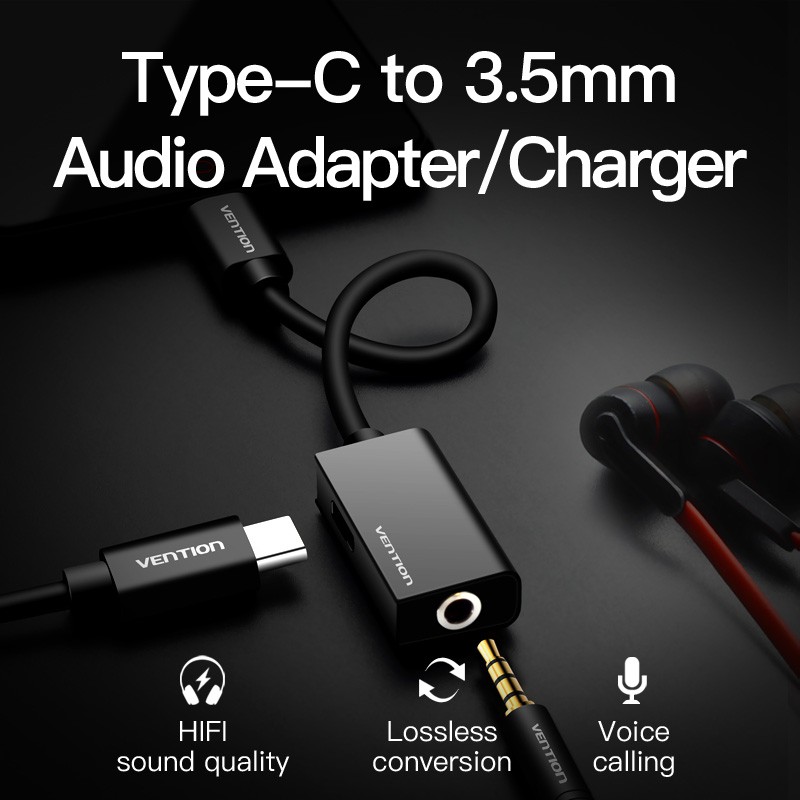 Jack chuyển Type-C to Audio 3.5mm (vừa sạc vừa nghe) Vention BGGBA