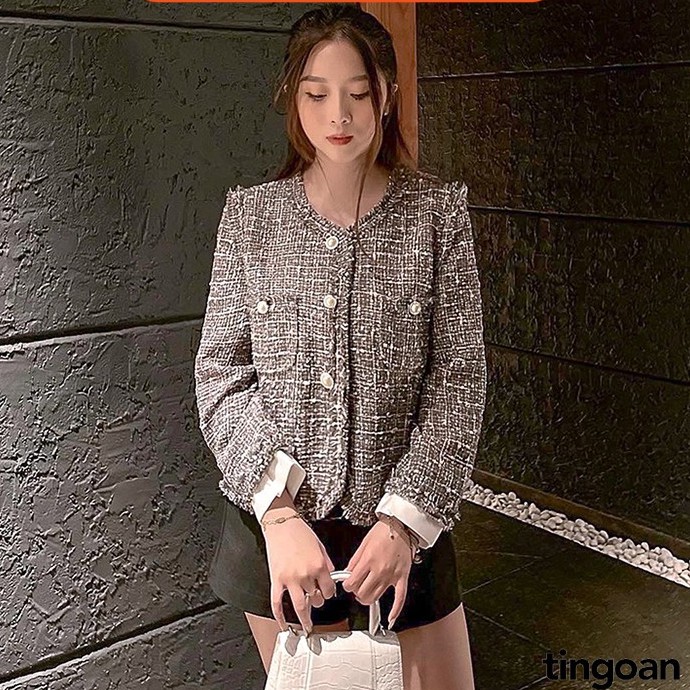Áo khoắc tweed đáp tay xám tingoan DOVES N ROSES JACKET/GR
