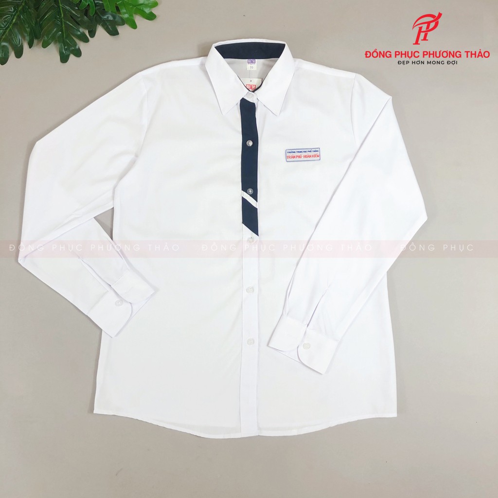 Áo sơ mi nữ dài tay đồng phục học sinh trường Trần Phú-Cấp 3