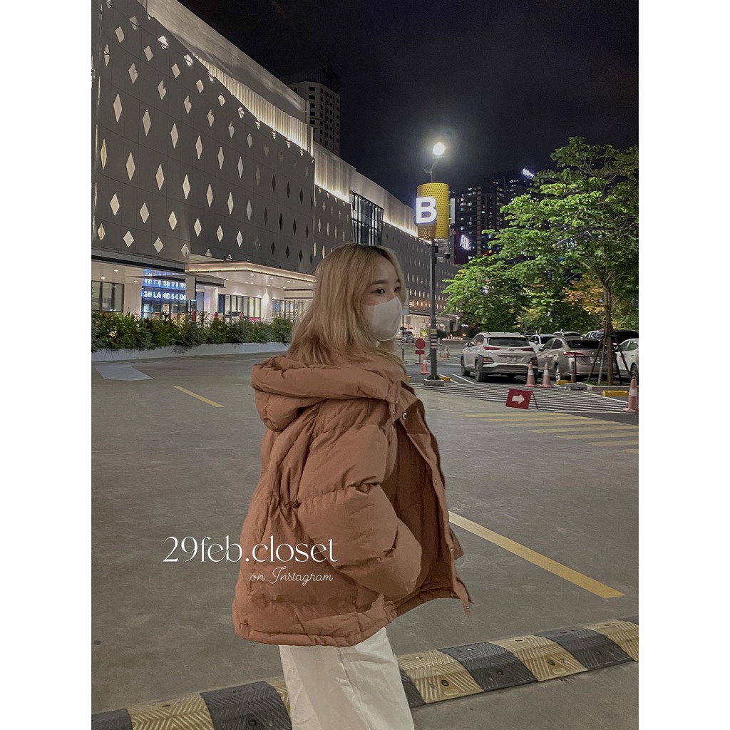 [Ảnh thật/Video] Áo khoác phao béo dáng lửng có mũ to - 29feb.closet