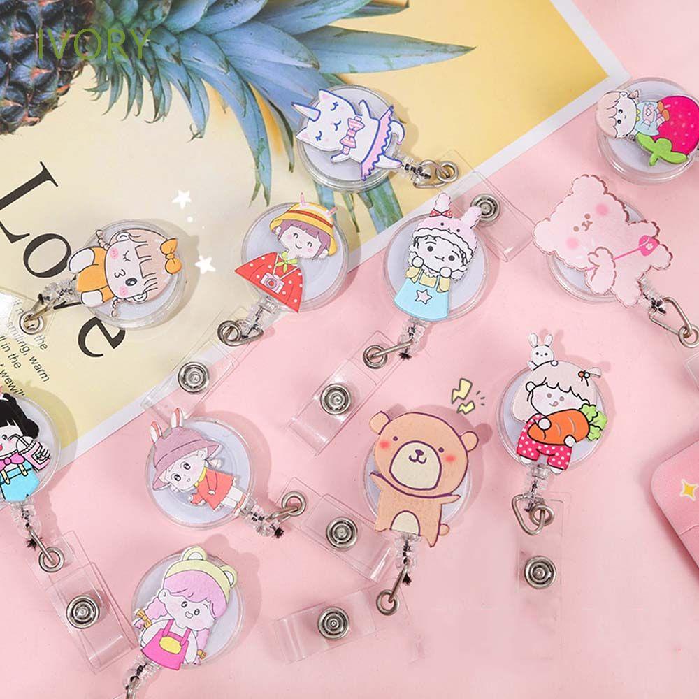 Khóa cài giữ thẻ ID/ thẻ xe buýt họa tiết hoạt hình dễ thương có thể thu gọn tiện dụng cho học sinh