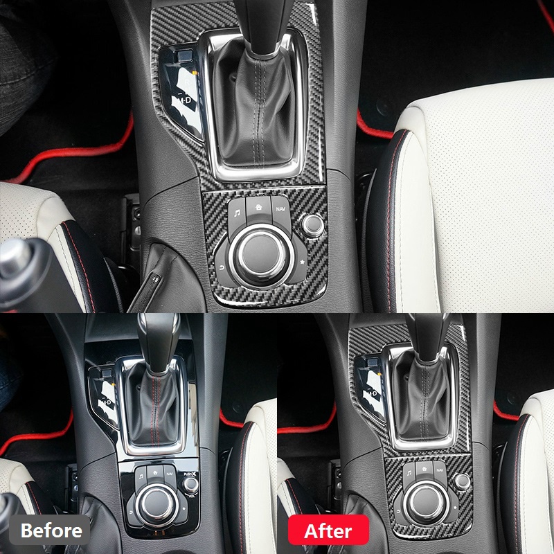 Viền bọc núm gạt cần số bằng sợi carbon cho Mazda 3 Axela 2014 2015 2016 2017
