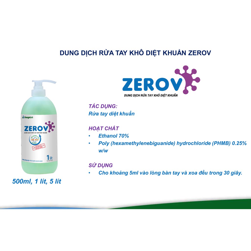 Dung dịch rửa tay khô diệt khuẩn Zero V 1 lít sản phẩm của công ty Hợp Trí