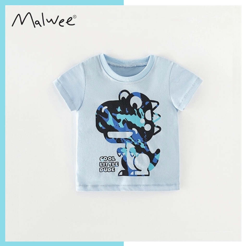 Áo thun hè cotton bé trai Malwee 7289  xanh khủng long rằn ri Little Maven Official Store