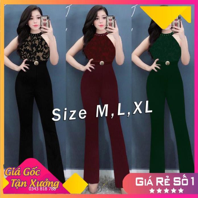 Jum dài ống suông cổ yếm đính hột phối ren belt liền