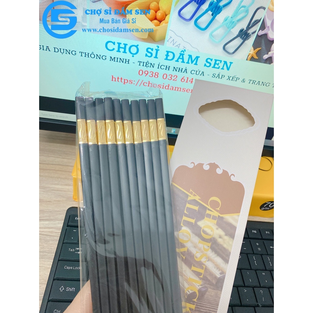 [HÀNG CAO CẤP]Bộ 10 đôi Đũa mạ vàng cao cấp, đũa quốc Chống Trơn-Chống Trượt-Chống Mốc-bền màu G314-Dua-Vang