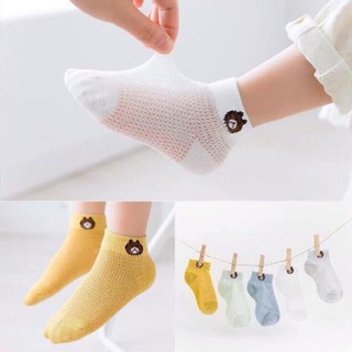 Set 5 đôi tất lưới thêu .hình gấu cho bé.