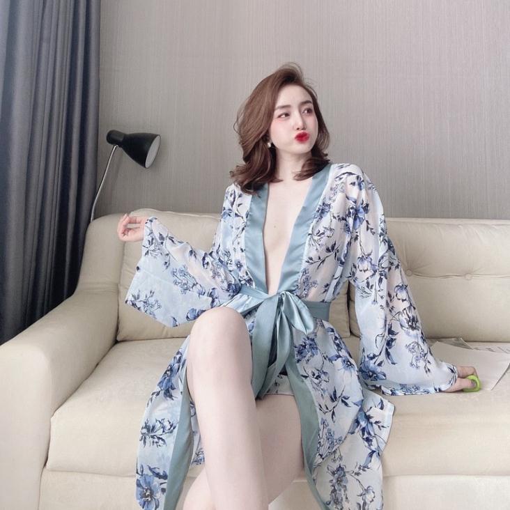 (Sale cuối năm) Áo choàng ngủ  FREE SHIP Áo choàng Voan phối satin kèm quần cao cấp. 👗❤ | BigBuy360 - bigbuy360.vn