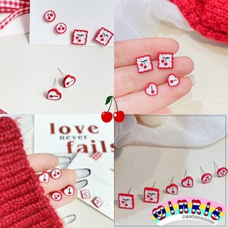 Set 3 đôi bông tai nữ mini chuôi bạc S925 hình Cherry đỏ xinh xắn nổi bật Minrie Accessories