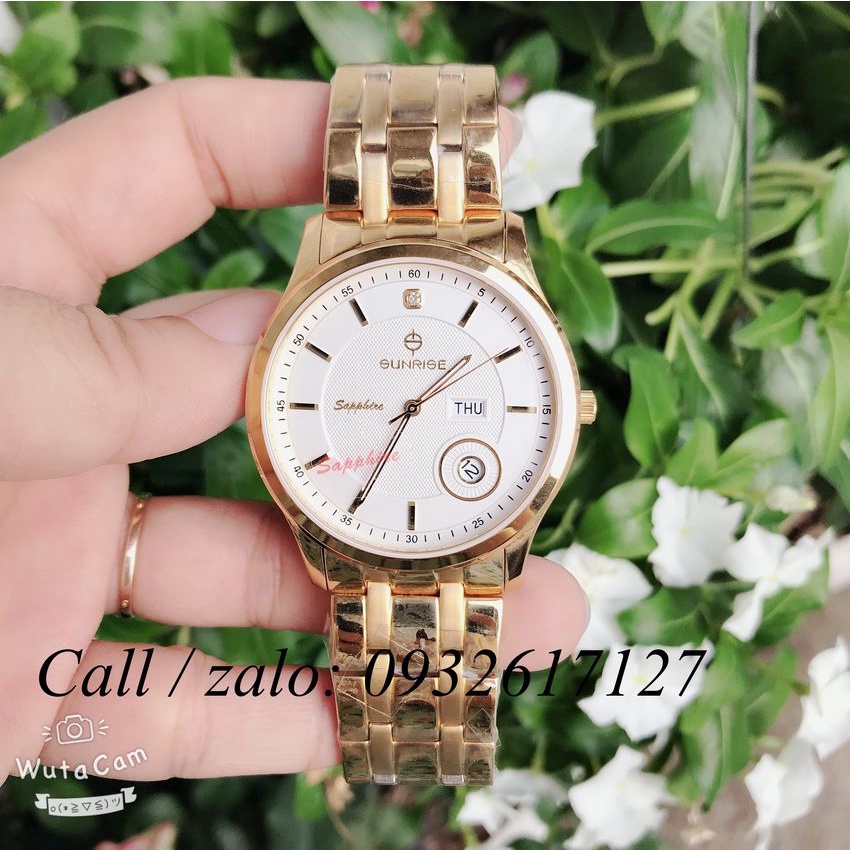 Đồng Hồ Nam Sunrise dm782swa - kt ( mặt trắng, dây vàng ) - Authentic